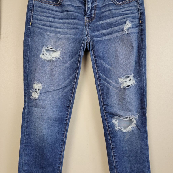 American Eagle Jegging Medium Wash Skinny Low Rise Distressed Denim AE 4 Jeans - Picture 6 of 12
